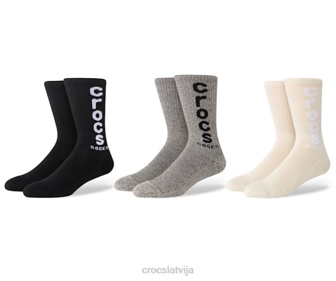 zeķes logo crew 3-pack unisex Crocs zeķes N46T376 kauls/melns