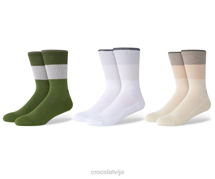 zeķes stripe crew 3-pack unisex Crocs zeķes N46T379 armija zaļš/multi