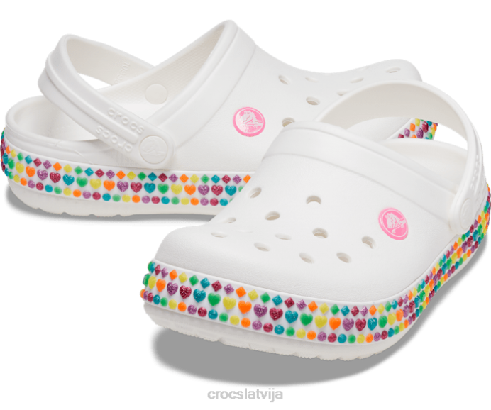 joslas dārgakmens joslas tupele bērni Crocs kurpes N46T612 balts