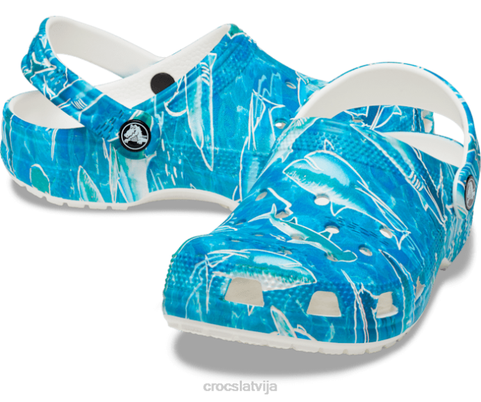 klasiska baseina ballīšu koka tupele bērni Crocs kurpes N46T639 haizivs/okeāns