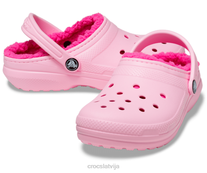 klasiska izklāta koka tupele bērni Crocs kurpes N46T637 flamingo