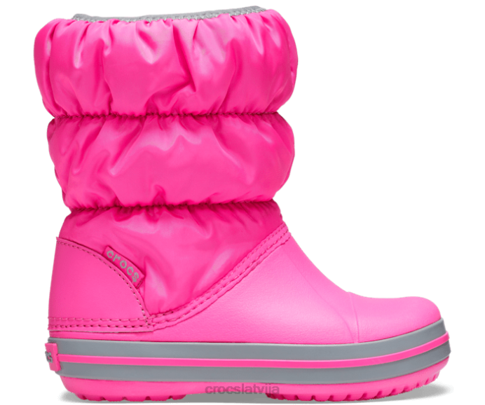 ziemas pufs zābaks bērni Crocs kurpes N46T659 elektriskā rozā/gaiši pelēka