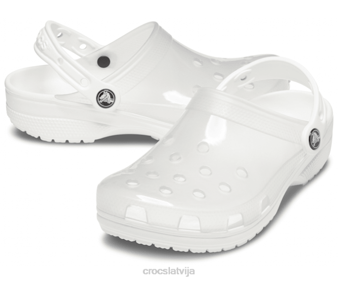 klasiska caurspīdīga koka tupele sievietes Crocs kurpes N46T198 balts