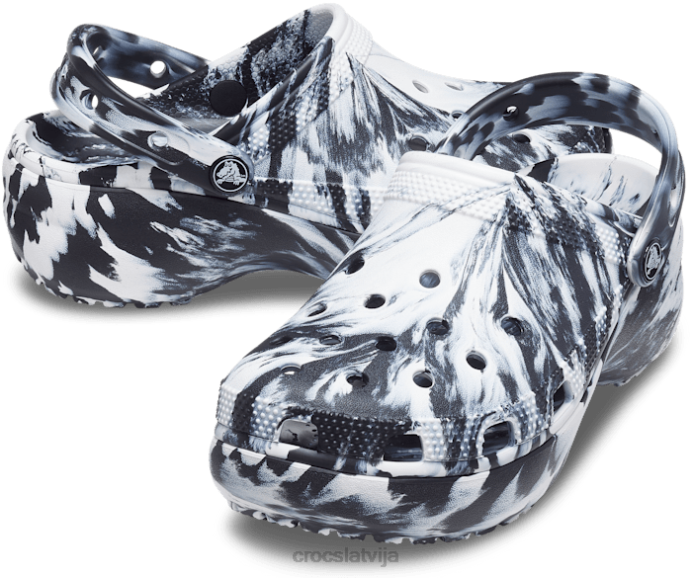 klasiska platformas marmora koka tupele sievietes Crocs kurpes N46T362 melns balts