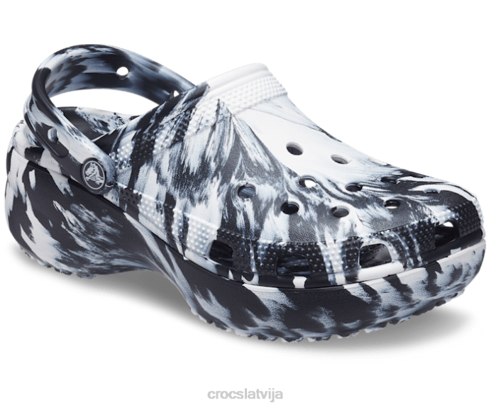 klasiska platformas marmora koka tupele sievietes Crocs kurpes N46T362 melns balts