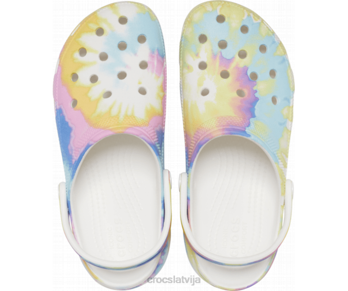 klasiska platformas tie-dye grafiskā koka tupele sievietes Crocs kurpes N46T161 balts/multi