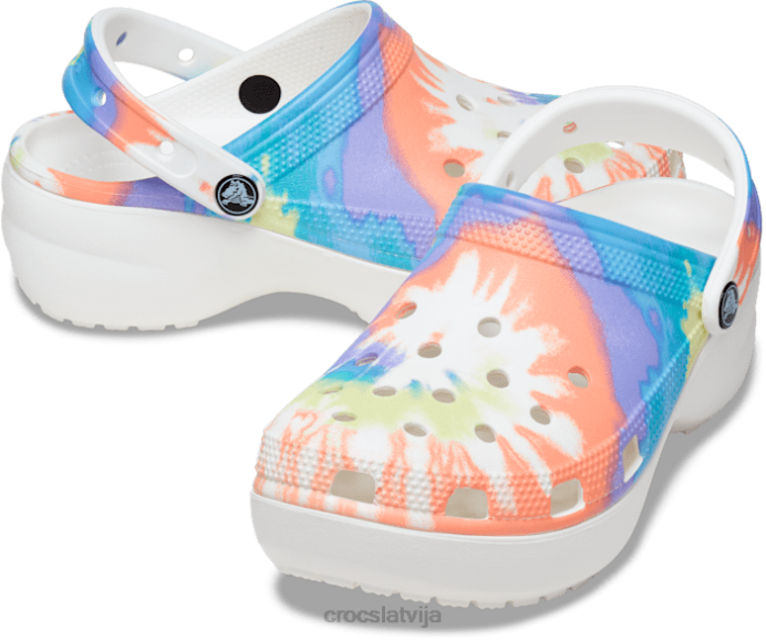 klasiska platformas tie-dye grafiskā koka tupele sievietes Crocs kurpes N46T162 skābeklis/multi