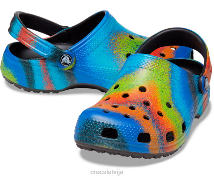 klasisks izsmidzināms krāsvielu aizsprostojums sievietes Crocs kurpes N46T196 melns/multi