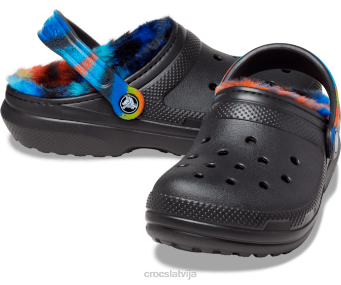 klasisks kažokādas apšuvums ar izsmidzināmu krāsvielu sievietes Crocs kurpes N46T176 melns/multi