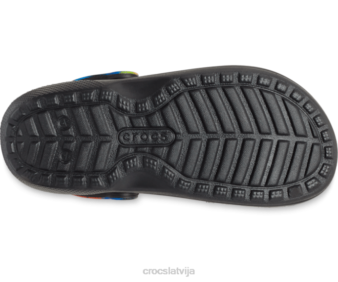 klasisks kažokādas apšuvums ar izsmidzināmu krāsvielu sievietes Crocs kurpes N46T176 melns/multi