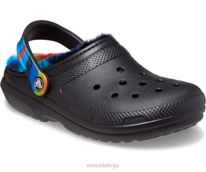 klasisks kažokādas apšuvums ar izsmidzināmu krāsvielu sievietes Crocs kurpes N46T176 melns/multi
