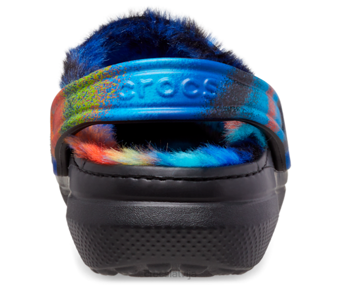 klasisks kažokādas apšuvums ar izsmidzināmu krāsvielu sievietes Crocs kurpes N46T176 melns/multi