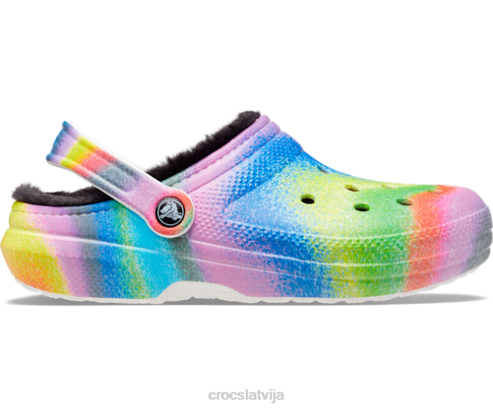 klasisks kažokādas apšuvums ar izsmidzināmu krāsvielu sievietes Crocs kurpes N46T177 balts/multi