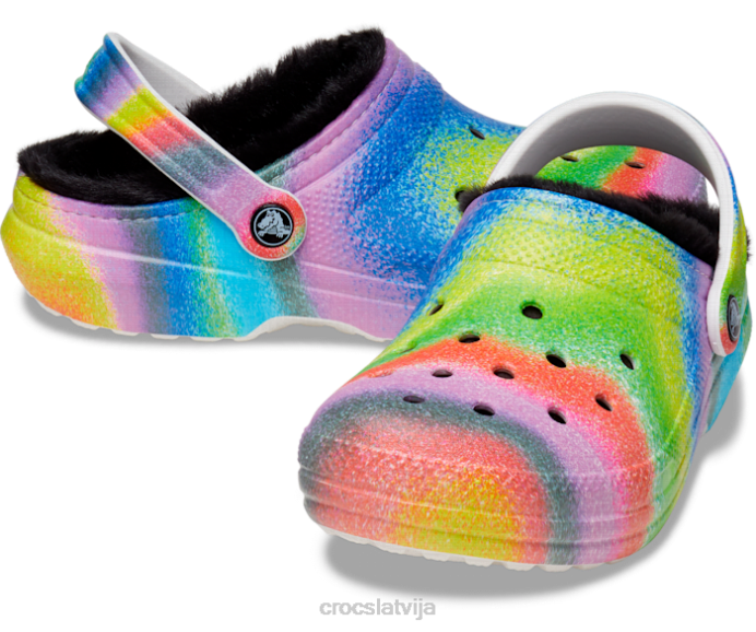 klasisks kažokādas apšuvums ar izsmidzināmu krāsvielu sievietes Crocs kurpes N46T177 balts/multi