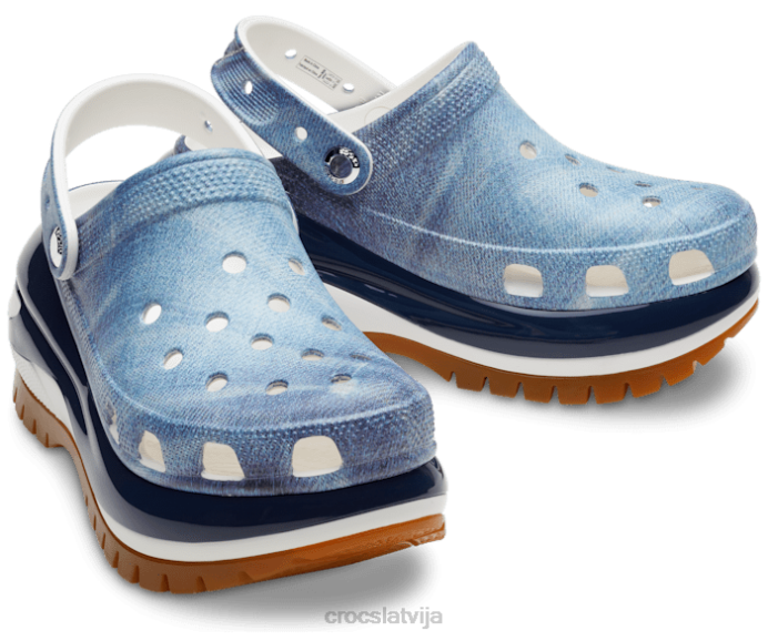 mega crush džinsu tupele sievietes Crocs kurpes N46T126 balts/multi
