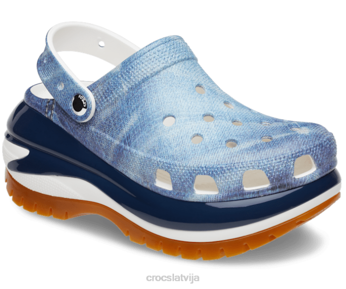 mega crush džinsu tupele sievietes Crocs kurpes N46T126 balts/multi