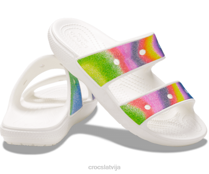 klasiskās izsmidzināmās krāsas sandales sievietes Crocs kurpes N46T312 balts/multi