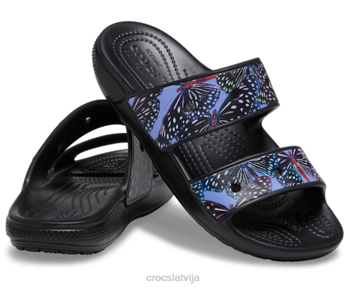 klasiskās sandales ar tauriņiem sievietes Crocs kurpes N46T328 melns/multi