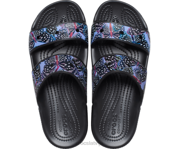 klasiskās sandales ar tauriņiem sievietes Crocs kurpes N46T328 melns/multi