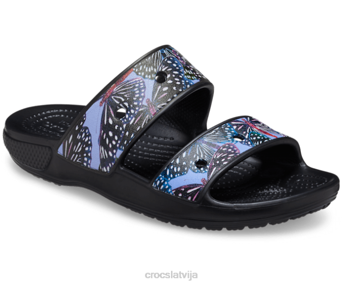 klasiskās sandales ar tauriņiem sievietes Crocs kurpes N46T328 melns/multi