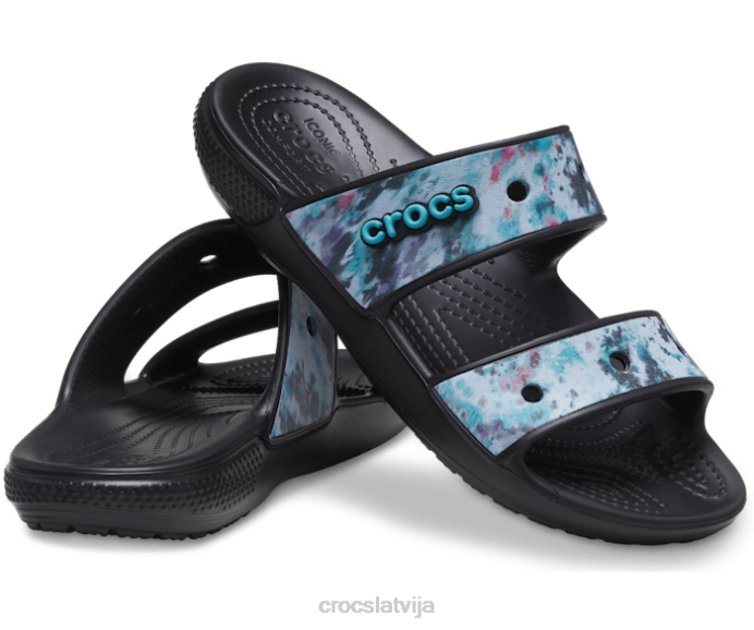 klasiskas grafiskas sandales ar kaklasaiti sievietes Crocs kurpes N46T321 multi/melns
