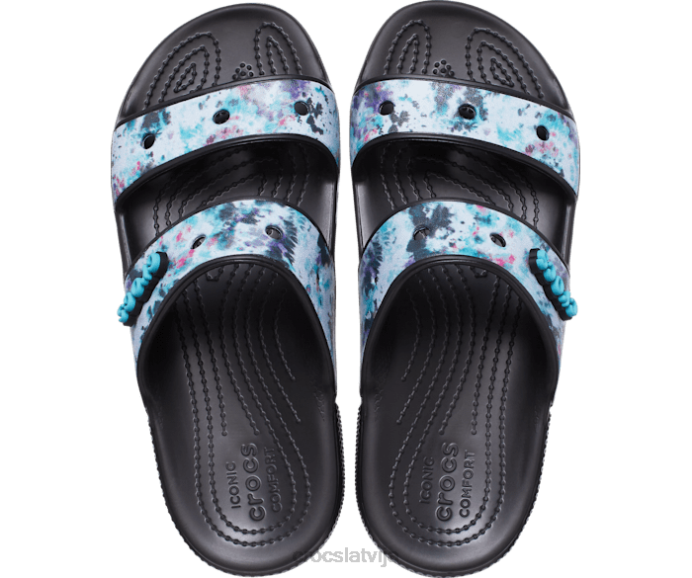 klasiskas grafiskas sandales ar kaklasaiti sievietes Crocs kurpes N46T321 multi/melns