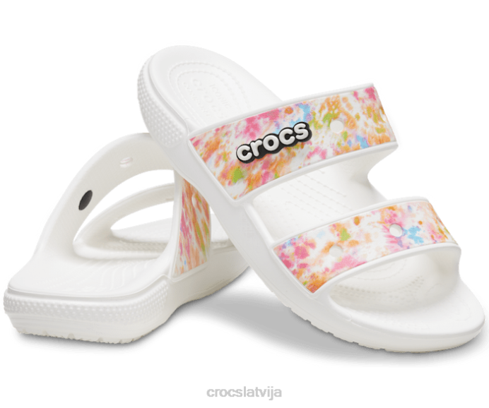 klasiskas grafiskas sandales ar kaklasaiti sievietes Crocs kurpes N46T322 multi/balts