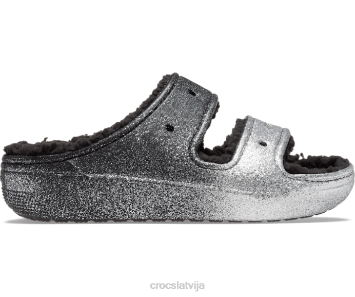 klasiskas, omulīgas, mirdzošas sandales sievietes Crocs kurpes N46T235 melns/sudrabs