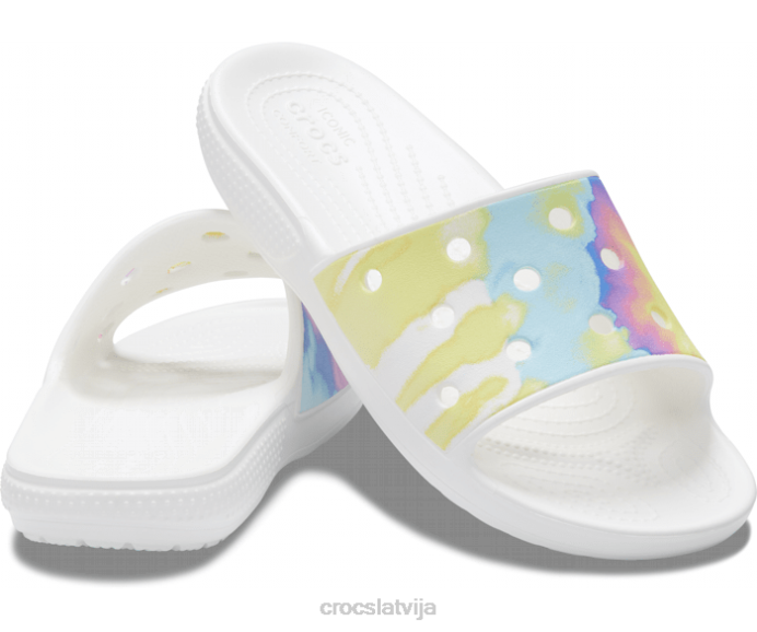 klasisks tie-dye grafiskais slaids vīriešiem Crocs kurpes N46T474 balts/multi